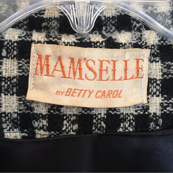 Vintage 60s Coat Black White Checks Small Mam’selle by Betty Carol retro buttons - Picture 5 of 9